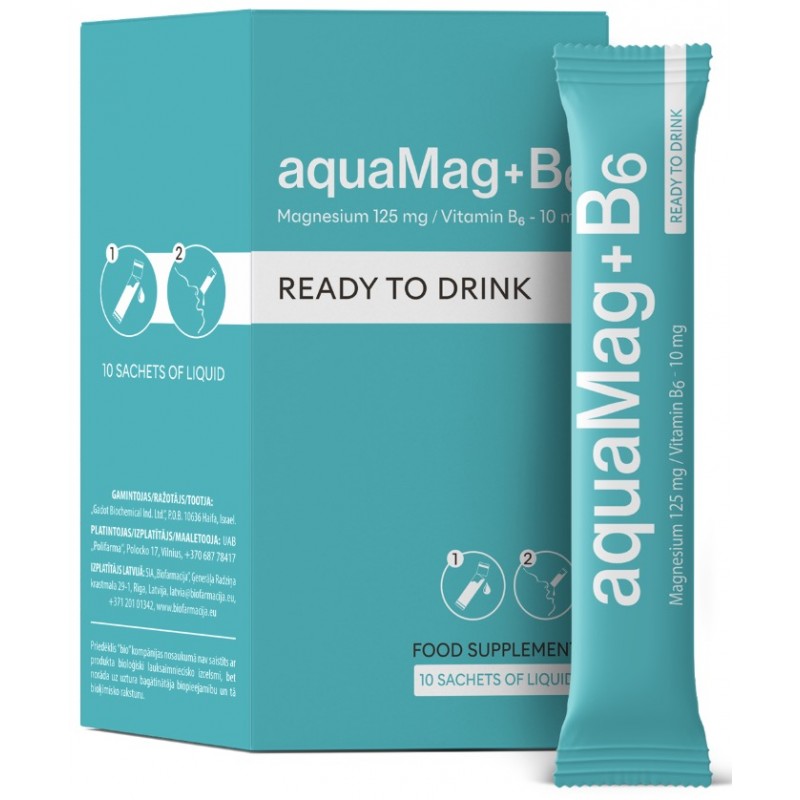 BioFarmacija Aqua Magneesium 125 mg + B6 10 mg Joomiseks valmis N10 foto